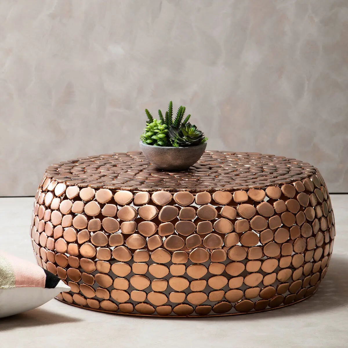 Templar Copper Finish Pebble Design Coffee Table