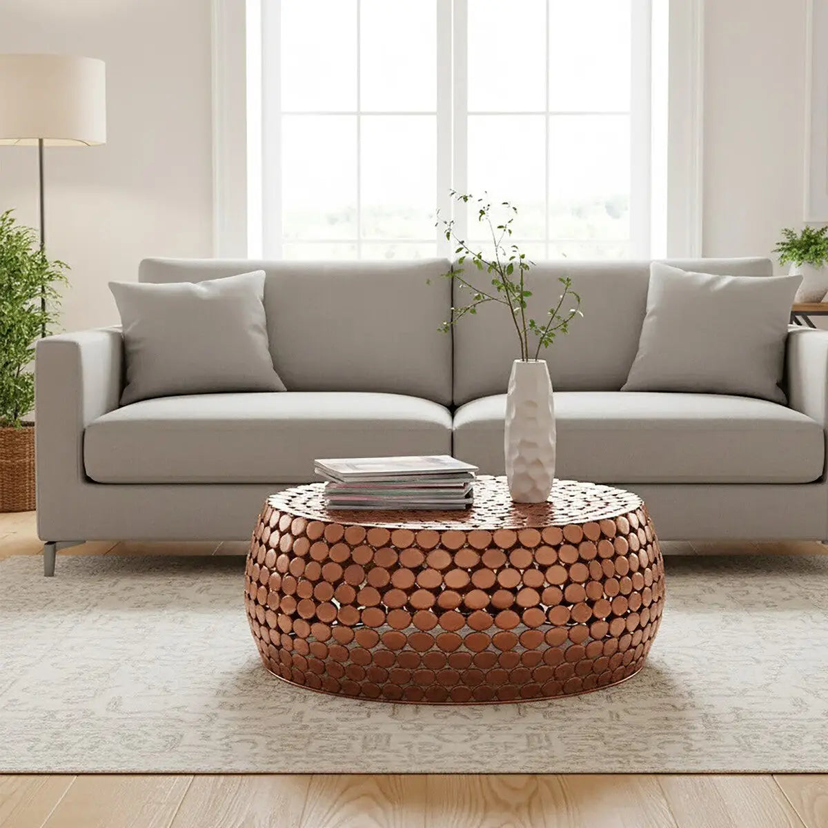 Templar Copper Finish Pebble Design Coffee Table