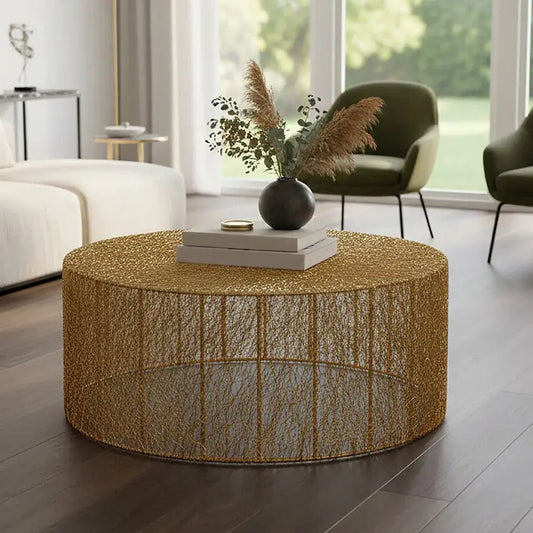 Templar Gold Finish Wire Mesh Round Coffee Table