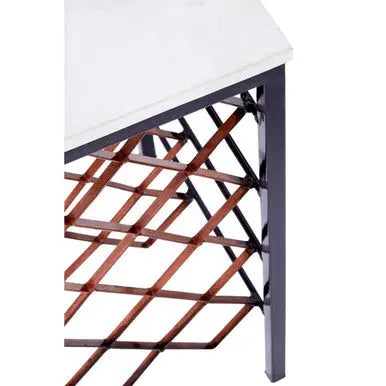 Templar White Marble and Bronze Finish Table with Wine Rack