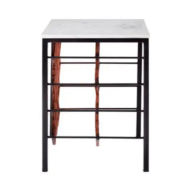 Templar White Marble and Bronze Finish Table with Wine Rack