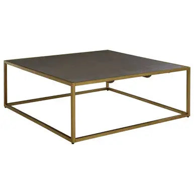 Textured Shahgreen Top and Gold Finish Square Coffee Table | Kempton