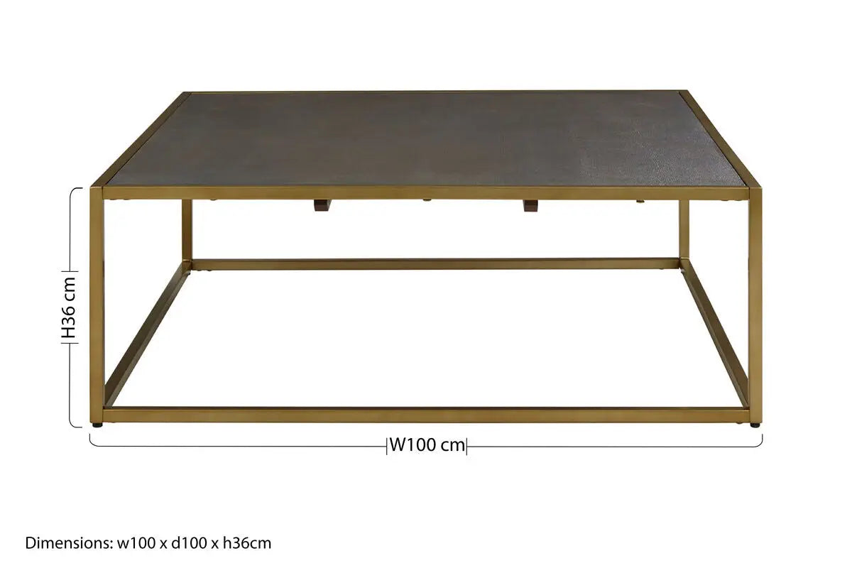 Textured Shahgreen Top and Gold Finish Square Coffee Table | Kempton