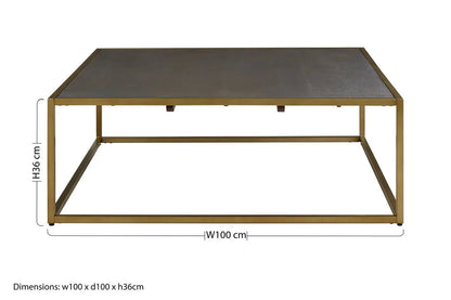 Textured Shahgreen Top and Gold Finish Square Coffee Table | Kempton