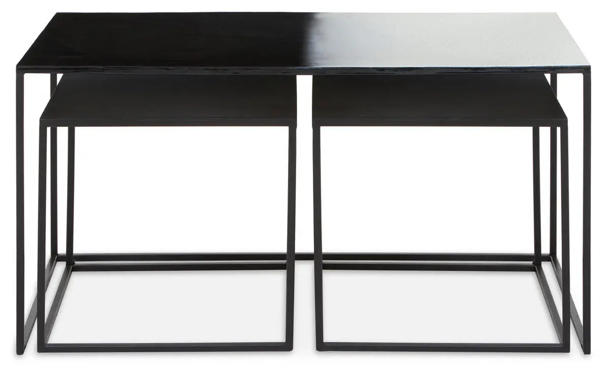 Three Piece Black and White Ombre Coffee Table Set with Slim Metal Frame, Ramus