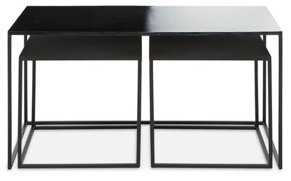 Three Piece Black and White Ombre Coffee Table Set with Slim Metal Frame, Ramus
