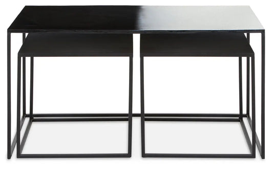 Three Piece Black and White Ombre Coffee Table Set with Slim Metal Frame, Ramus