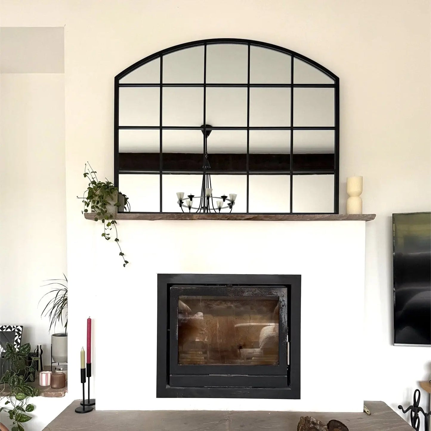 Tomi - Black Metal Arched Lattice Window Mirror - 95cm x 120cm
