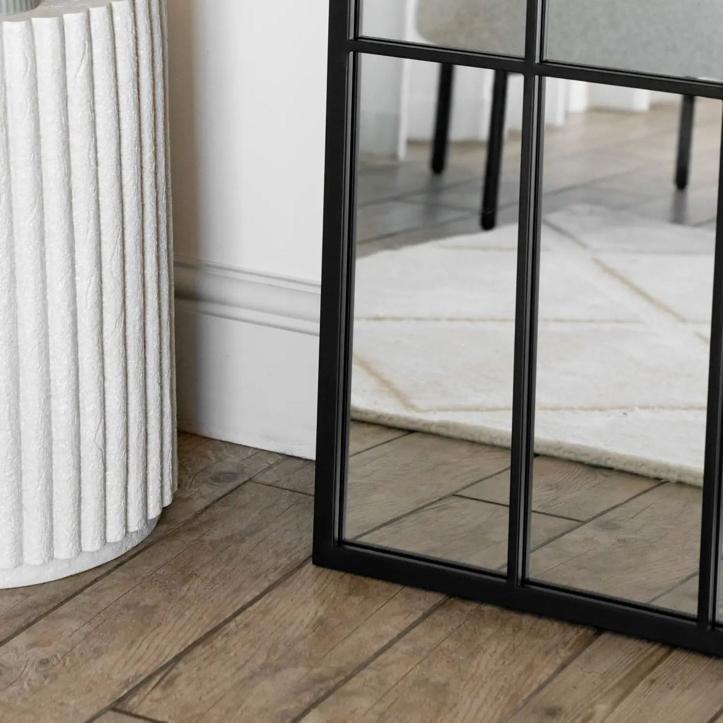 Tomi - Full Length Black Metal Arched Lattice Window Mirror - 180cm x 105cm.