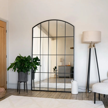Tomi- Full Length Black Metal Arched Lattice Window Mirror - 200cm x 120cm