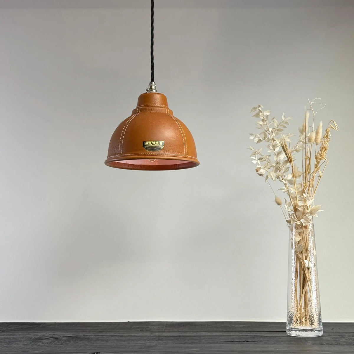 Trimingham ~ Real Genuine Leather Hand Stitched Solid Lampshade Pendant Set Light ~ 8.5 Inch