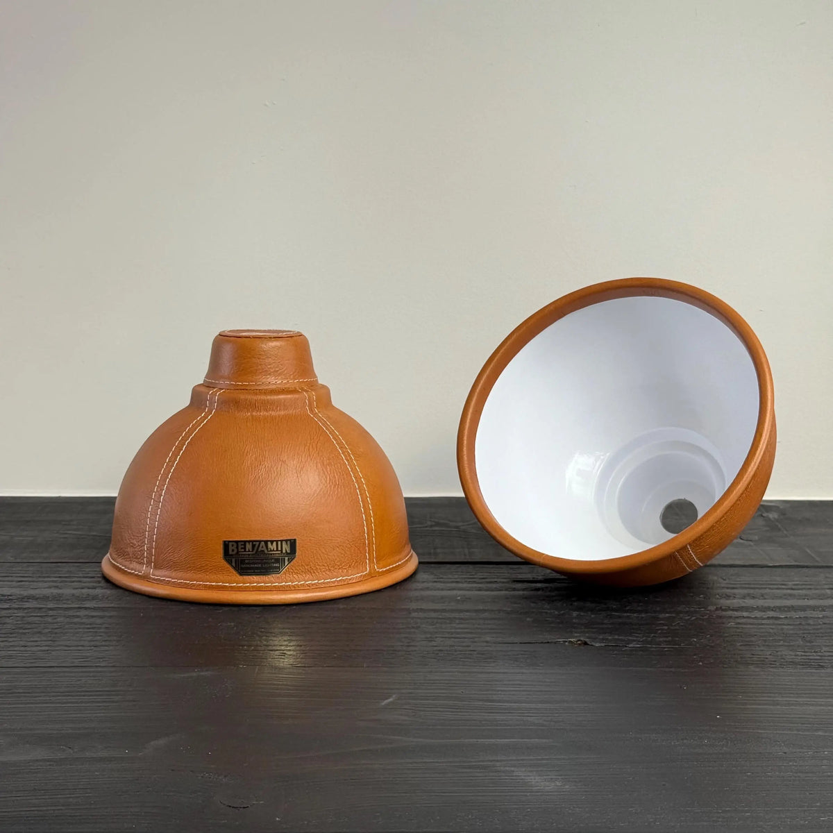 Trimingham ~ Real Genuine Leather Hand Stitched Solid Lampshade Pendant Set Light ~ 8.5 Inch