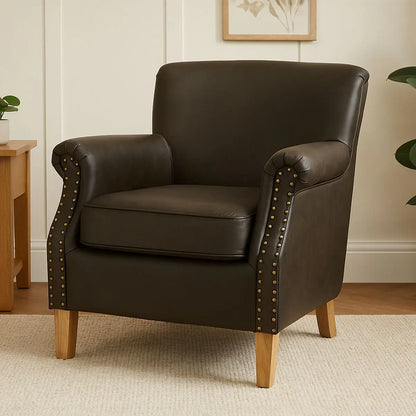 Trinity Brown Faux Leather Armchair with Metal Stud Detail