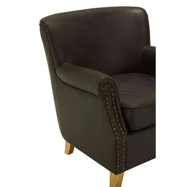 Trinity Brown Leather Effect Armchair with Stud Detail