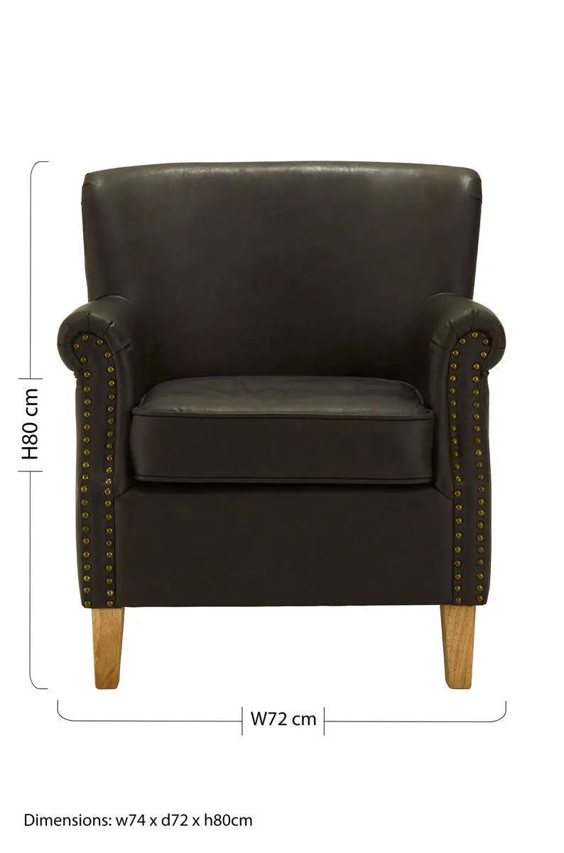 Trinity Brown Leather Effect Armchair with Stud Detail