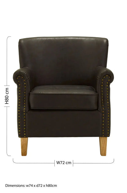 Trinity Brown Leather Effect Armchair with Stud Detail