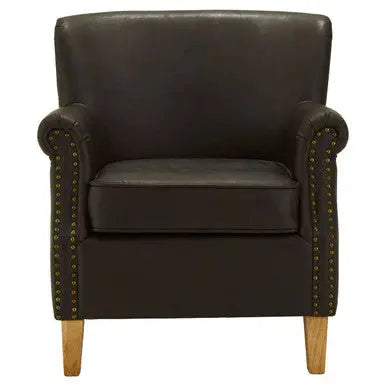 Trinity Brown Leather Effect Armchair with Stud Detail