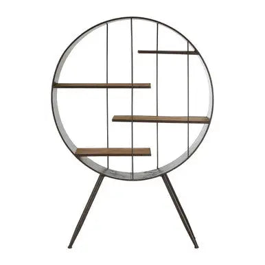Trinity Natural Wooden and Metal Round Shelf Unit