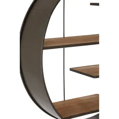 Trinity Natural Wooden and Metal Round Shelf Unit
