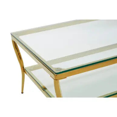 Two-Tier Coffee Table with Clear Tempered Glass Top and Gold Finish Stainless Steel Frame, Arezzo