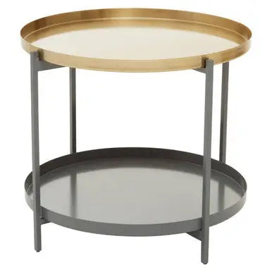 Two Tier Gold Round Coffee Table with Two-Tonal Contrast, Kobra