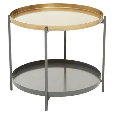 Two Tier Gold Round Coffee Table with Two-Tonal Contrast, Kobra