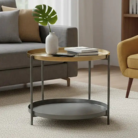Two Tier Gold Round Coffee Table with Two-Tonal Contrast, Kobra