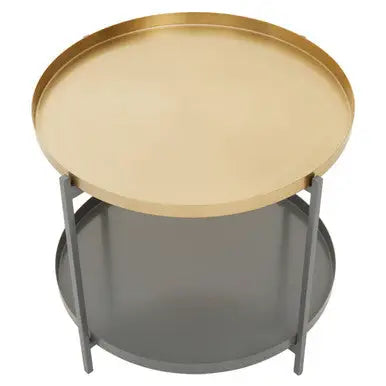 Two Tier Gold Round Coffee Table with Two-Tonal Contrast, Kobra