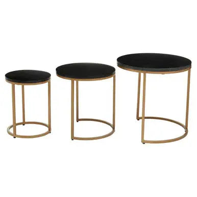 Varana Black Marble and Gold Finish Set of 3 Nesting Round Tables