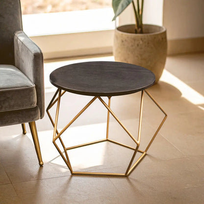 Varana Black Marble Round Coffee Table with Gold Finish Frame
