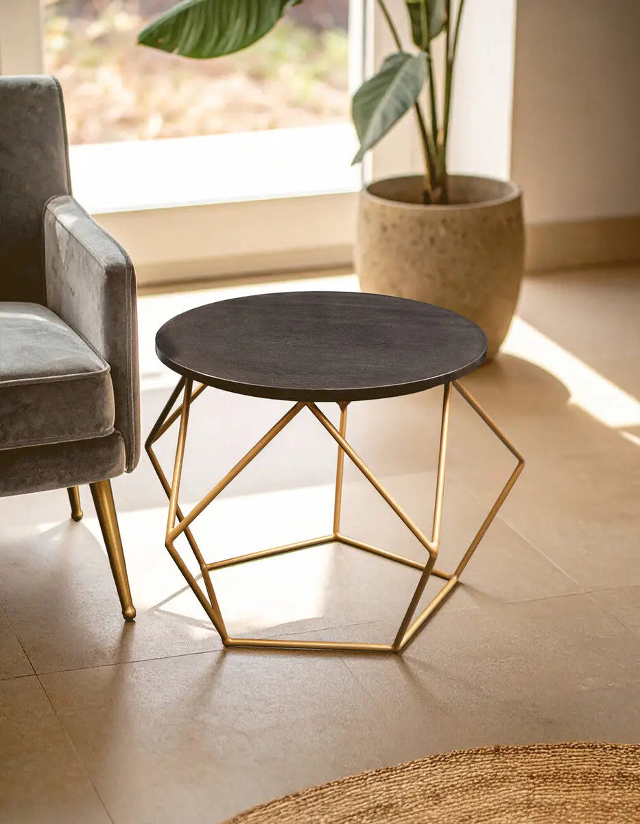 Varana Black Marble Round Coffee Table with Gold Finish Frame