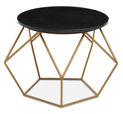 Varana Black Marble Round Coffee Table with Gold Finish Frame