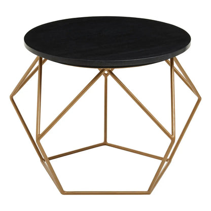 Varana Black Marble Round Coffee Table with Gold Finish Frame