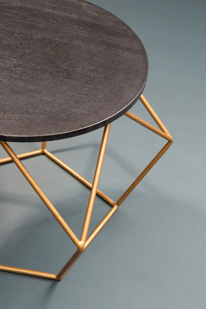 Varana Black Marble Round Coffee Table with Gold Finish Frame