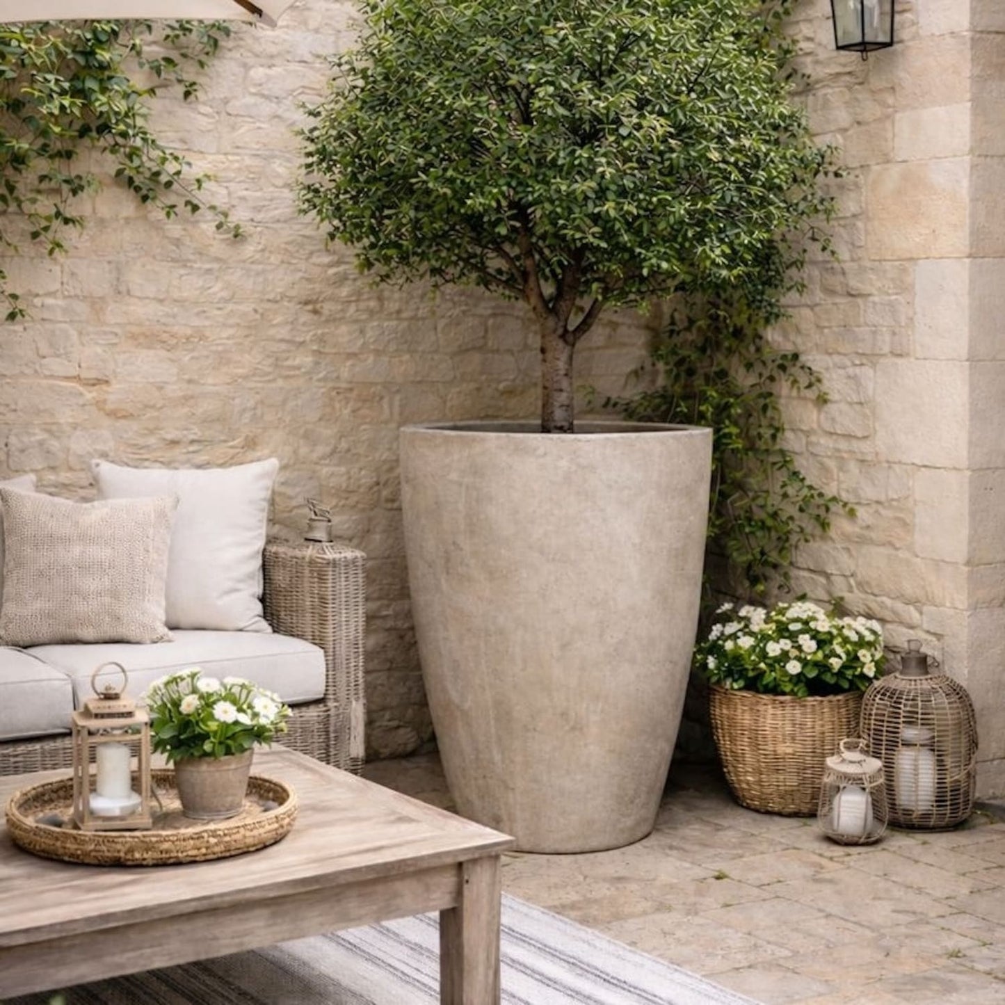 Vessara | Truffle – 100cm XXL Tall Concrete Planter – 172L Round Plant Pot - Pots & Plants