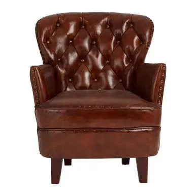 #Victor Brown Leather Armchair with Button Tufted Back