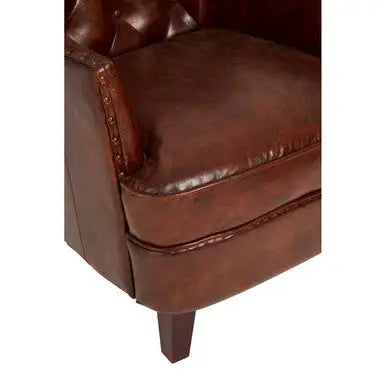 #Victor Brown Leather Armchair with Button Tufted Back