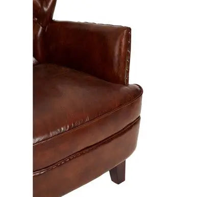 #Victor Brown Leather Armchair with Button Tufted Back