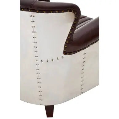 Victor Brown Leather Armchair with Polished Metal Panels