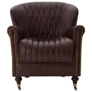 Victor Brown Leather Quilted Armchair