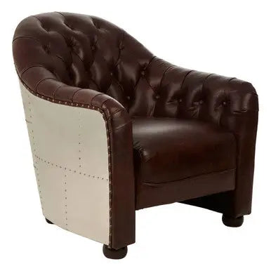 Victor Brown Leather Tub Chair with Button Tufted Backrest