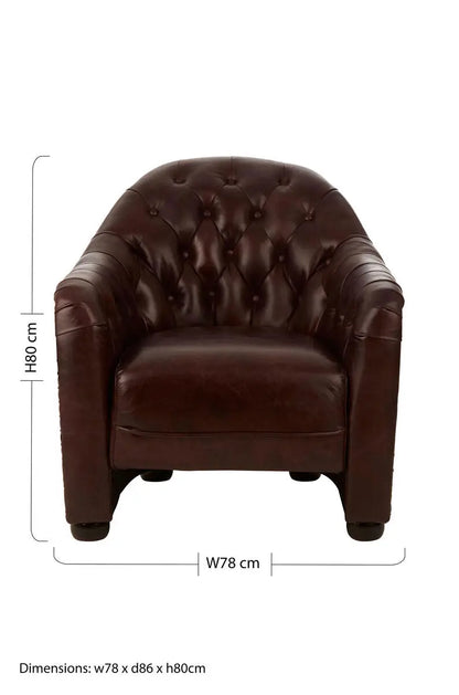 Victor Brown Leather Tub Chair with Button Tufted Backrest