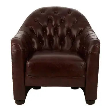 Victor Brown Leather Tub Chair with Button Tufted Backrest
