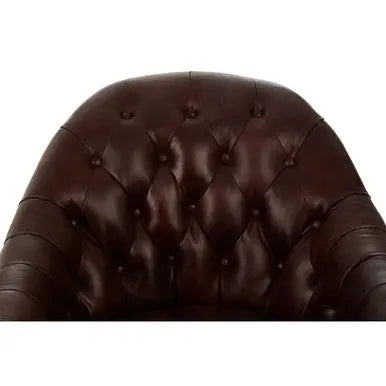 Victor Brown Leather Tub Chair with Button Tufted Backrest