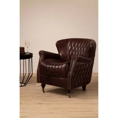 Victor Brown Leather Wingback Armchair with Diamond Quilted Detail
