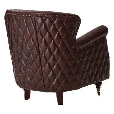 Victor Brown Leather Wingback Armchair with Diamond Quilted Detail