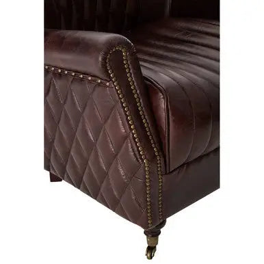 Victor Brown Leather Wingback Armchair with Diamond Quilted Detail