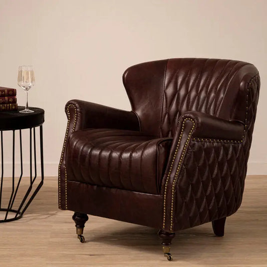 Victor Brown Leather Winged Back Armchair
