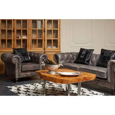 Victor Dark Grey Brown Leather Chesterfield Chair