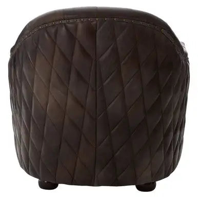 Dark Grey Brown Leather Tub Chair – Compact Accent Chair for Modern Interiors